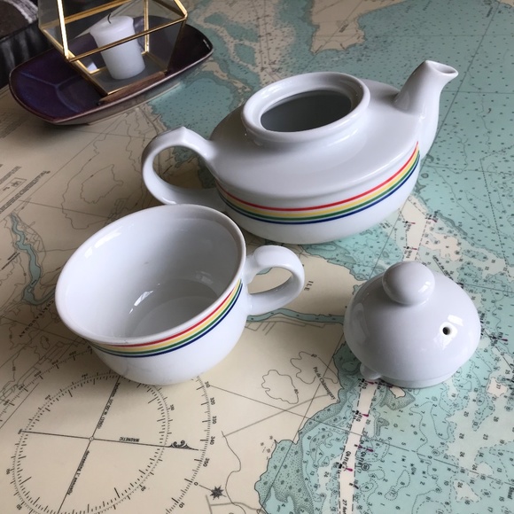 80s Rainbow Stripe Teapot Set The Toscany Collection Japan - Picture 4 of 5